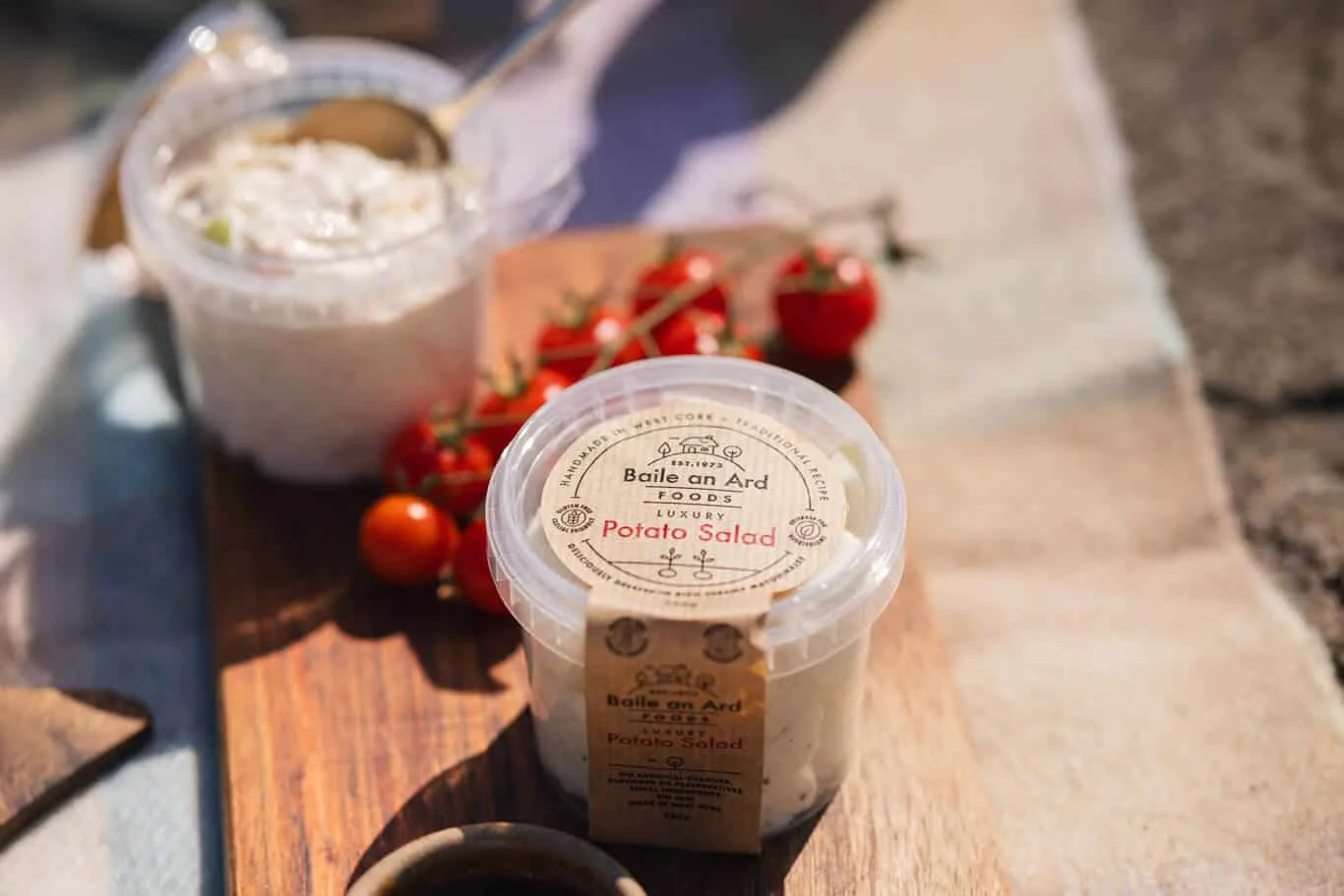 Luxury potato salad with fresh cherry tomatoes.